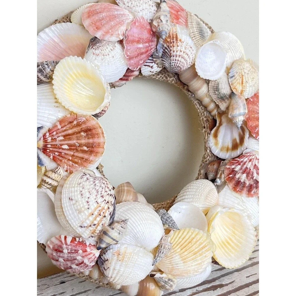 Vintage Nautical Hand Made Sea Shell Art Circular Wreath Frame 9” / Beach Home